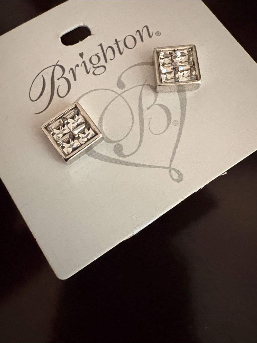 Brighton Spectrum Mini Post Earrings Silver-Tone Square Crystal Studs - Picture 3 of 6
